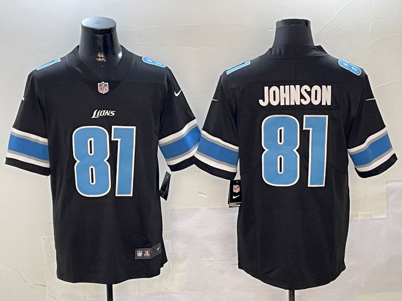 Men Detroit Lions #81 Johnson Black Second generation 2024 Nike Limited NFL Jersey style 1